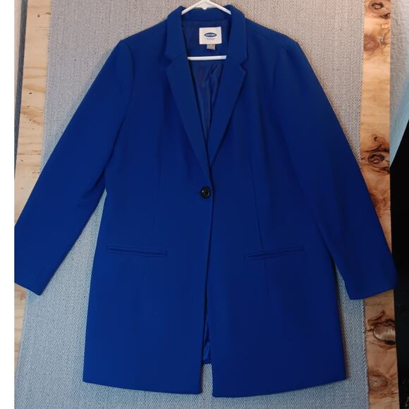 Old Navy Finley Crombie Coat L Bluetiful One Button Collar - Picture 3 of 16